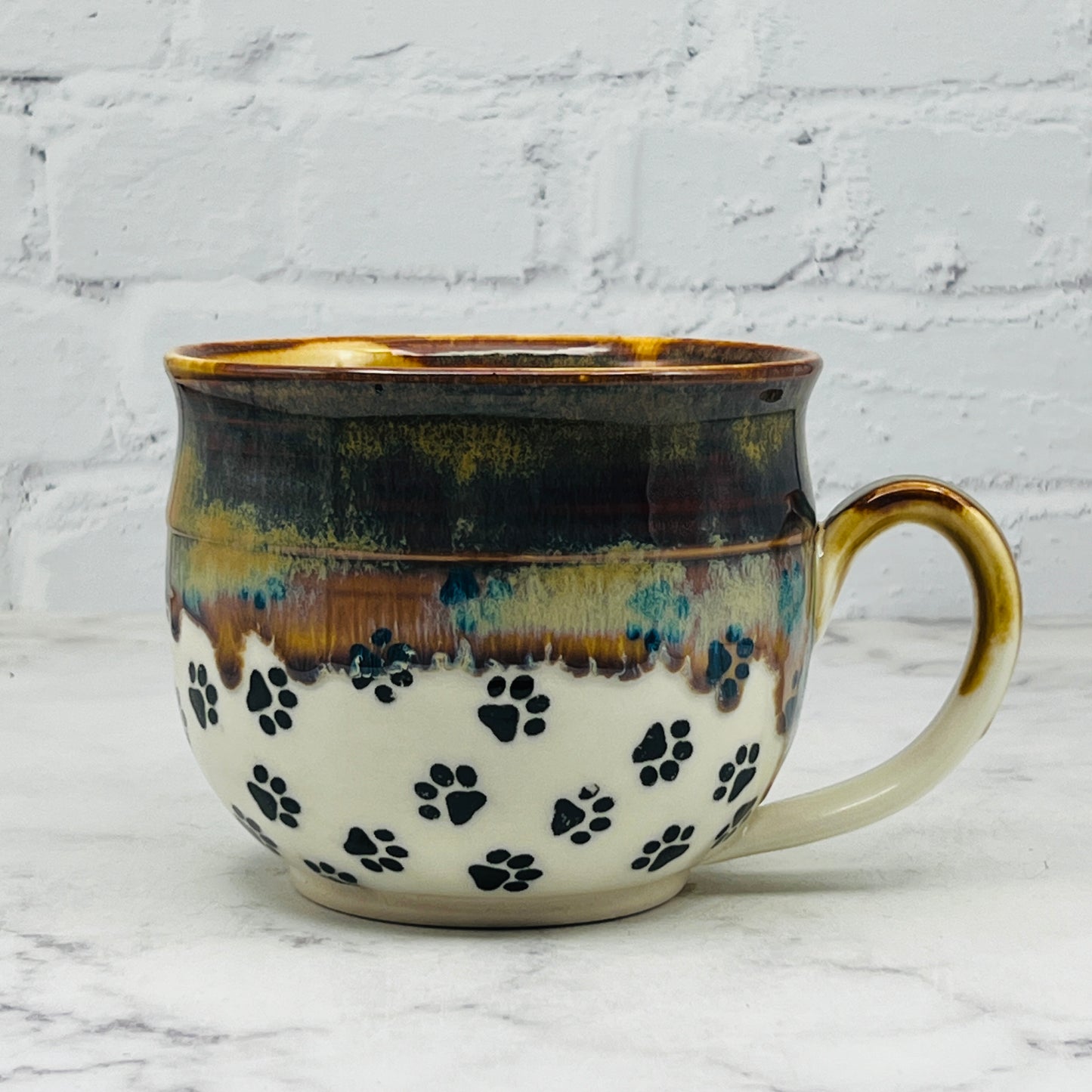 Brown with Black Paw Prints Cafe Mug