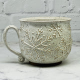 White Raised Snowflakes Cafe Mug 5