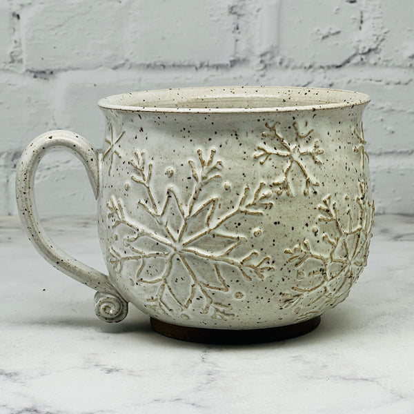 White Raised Snowflakes Cafe Mug 5