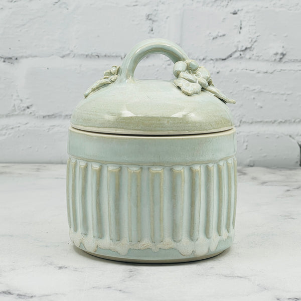 Light Blue with 3-D Flowers Lidded Container