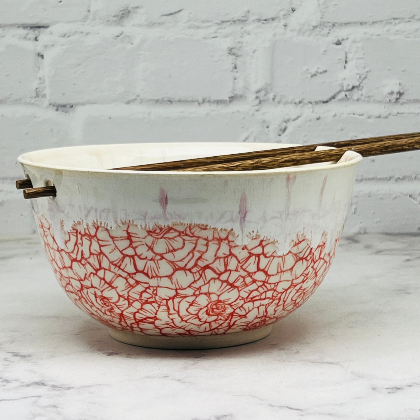 Cream with Red Flowers Chopstick Bowl