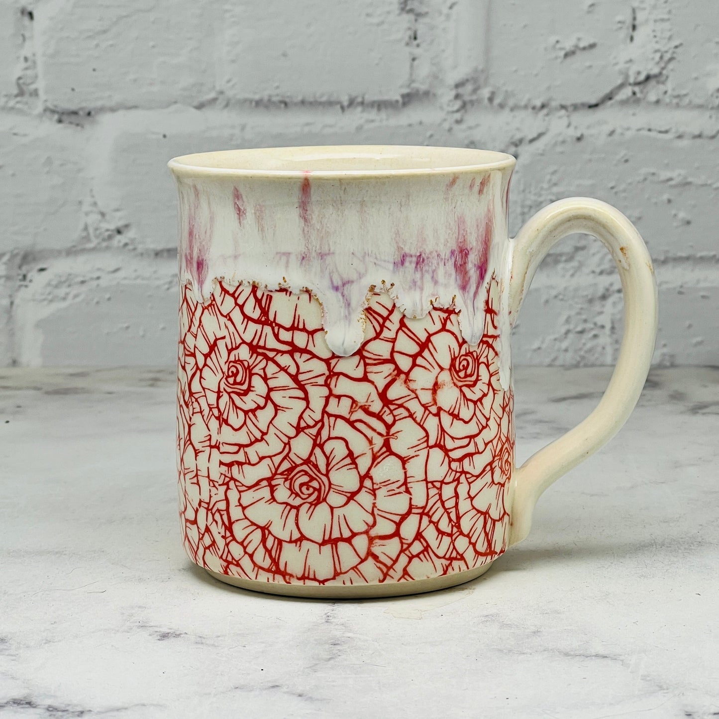 Cream with Red Flowers Mug 2