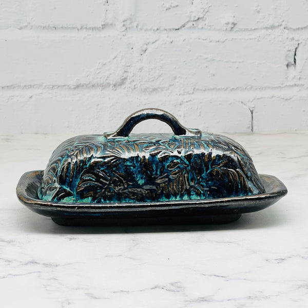 Dark Green Monstera Texture Butter Dish