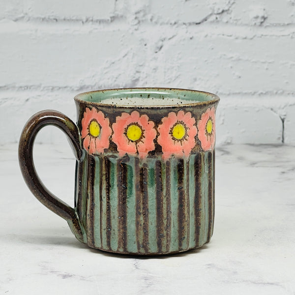 Carved Blue with Pink Daisies Small Mug