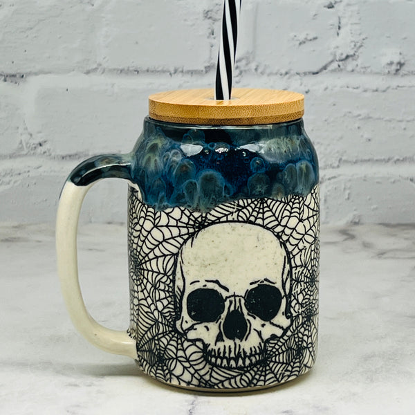 Blue with Skulls Straw Mug 1