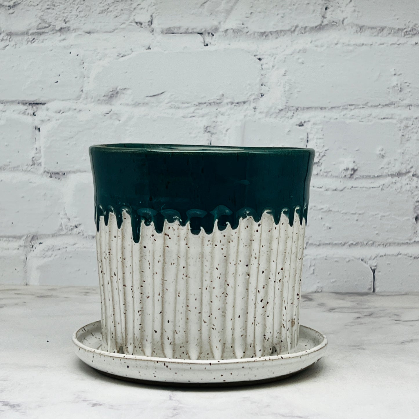 Carved Teal & White Planter 2