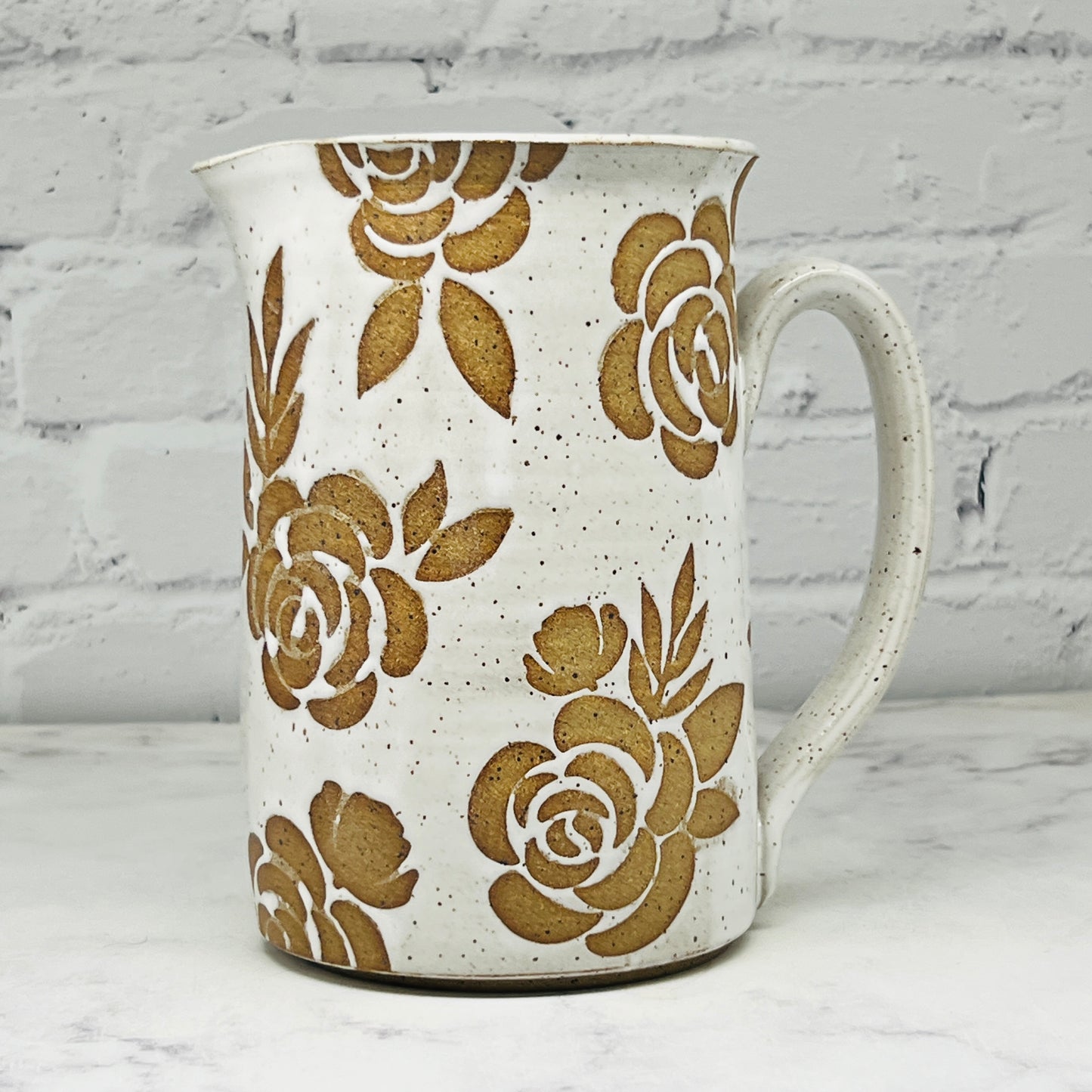 Speckled White with Floral Design Pitcher