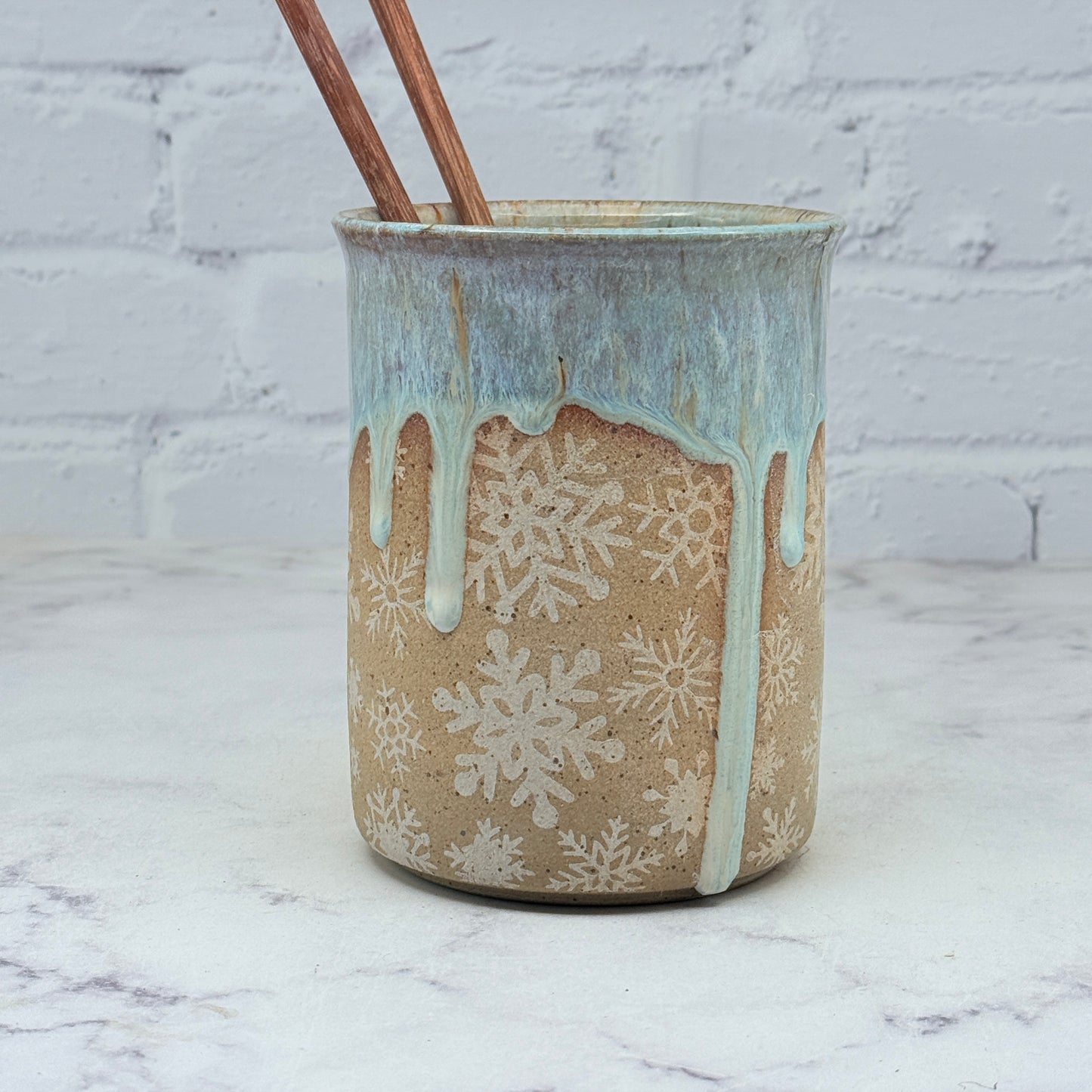 Light Blue with White Snowflakes Vase 1
