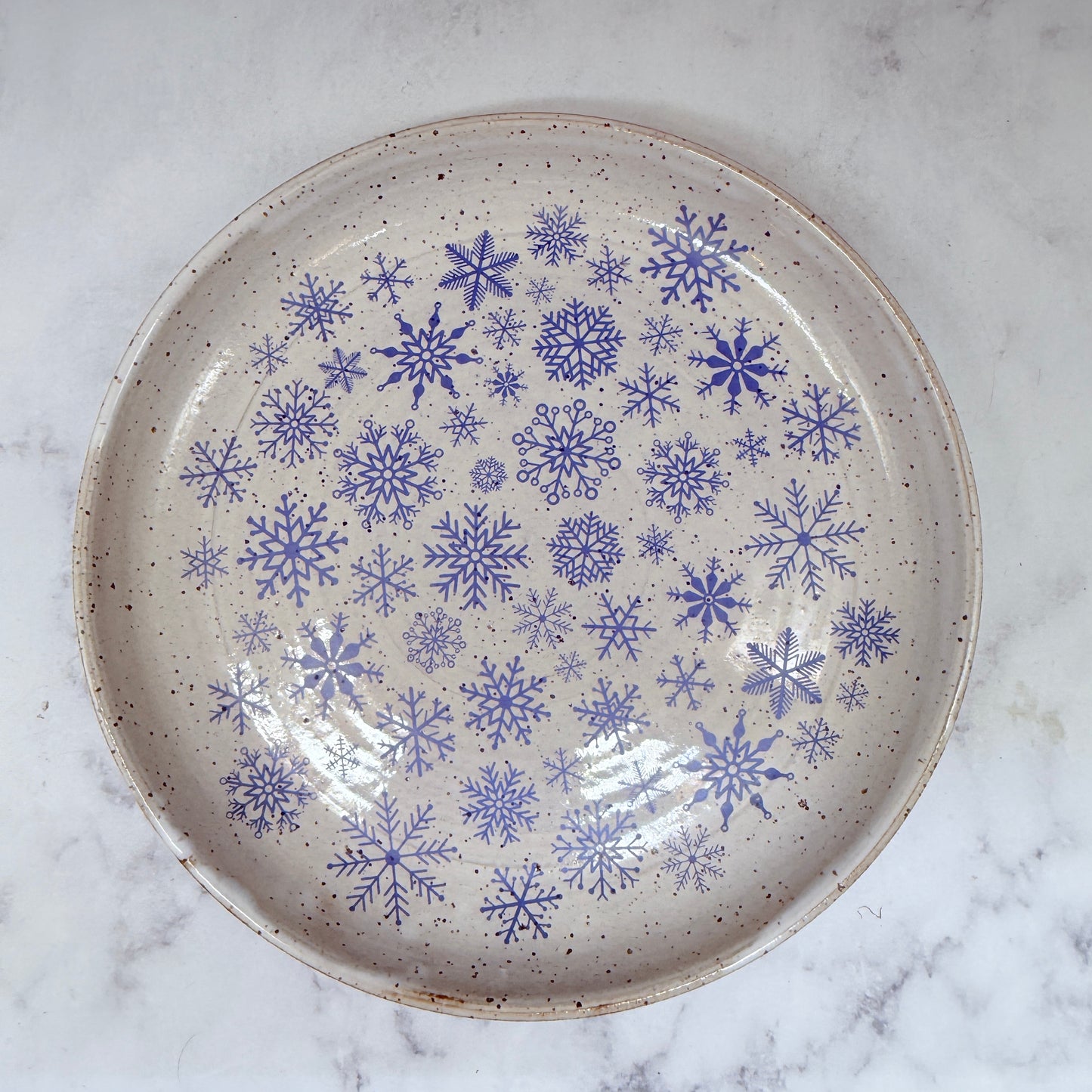 Blue Snowflakes Low Bowl