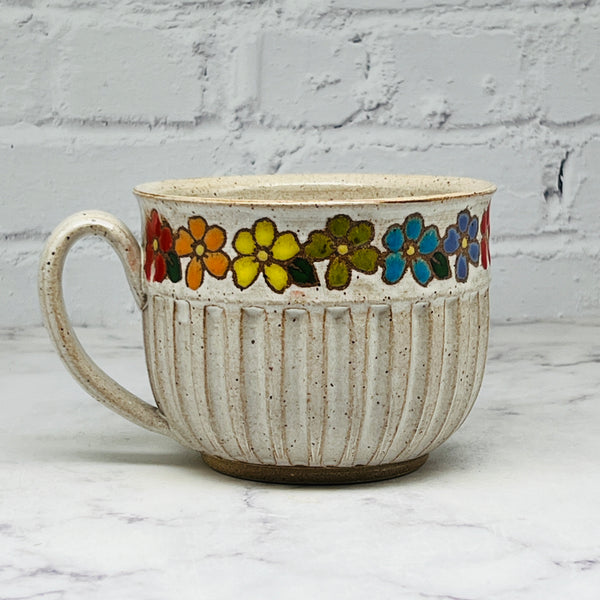 Carved White with Rainbow Flowers Soup Mug 2