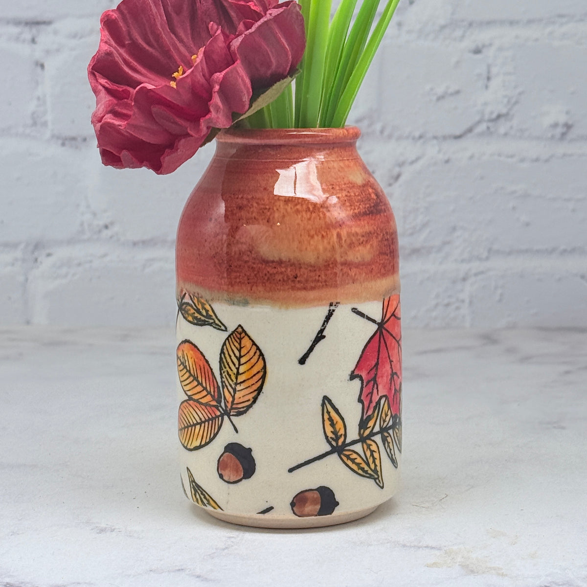 Orange with Leaves Bud Vase 1