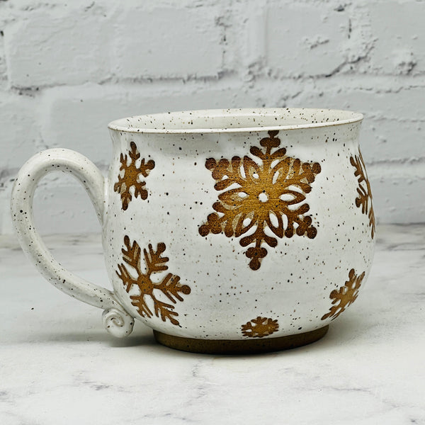 Speckled White Snowflakes Cafe Mug 2