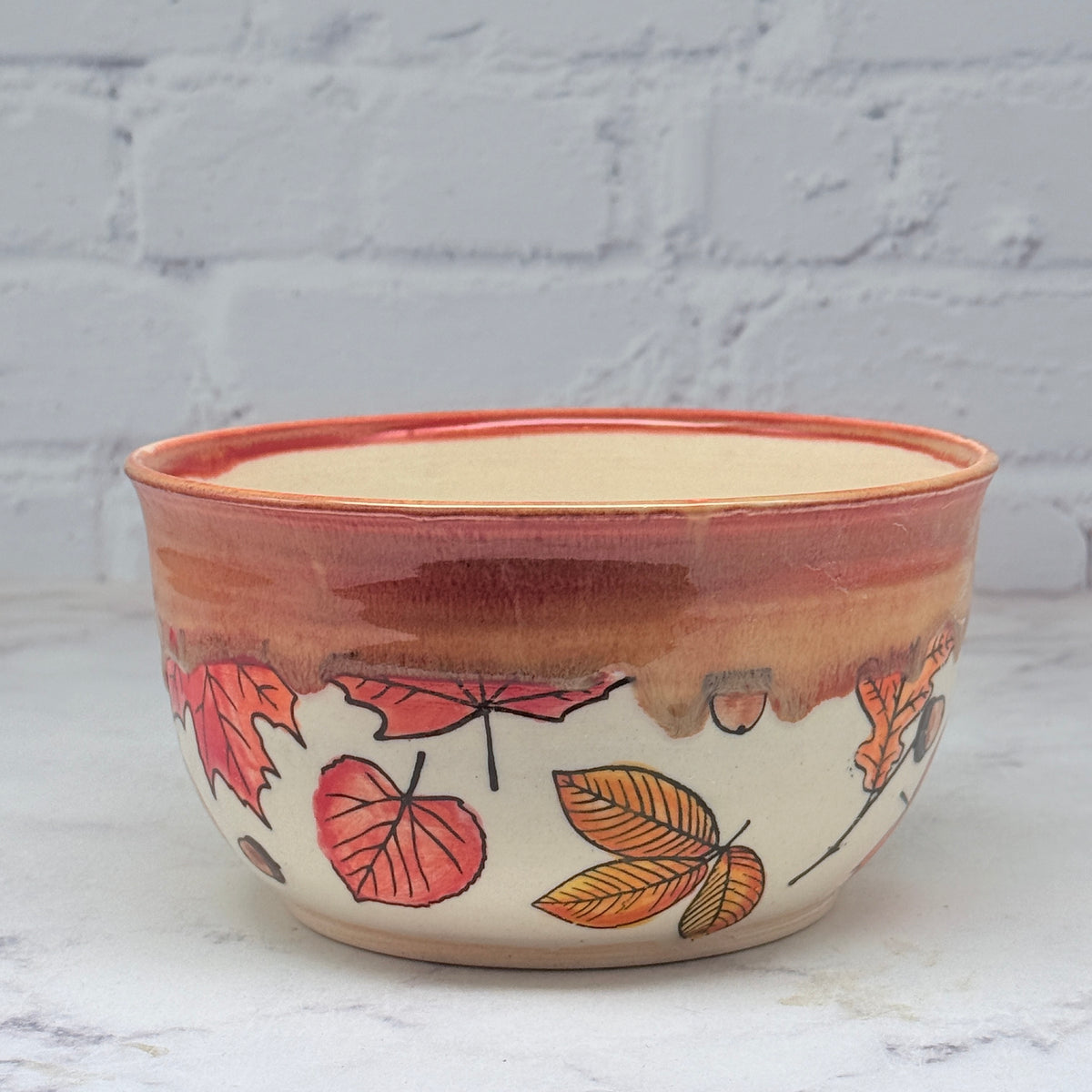 Orange with Leaves Medium Bowl 1