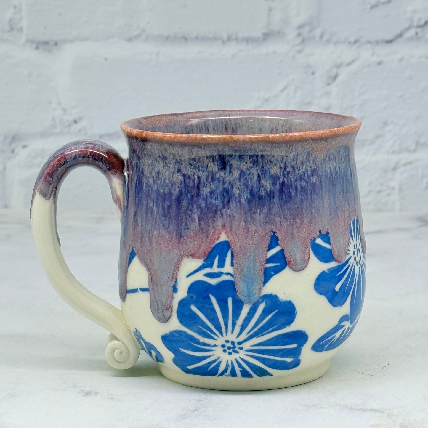 Purple with Blue Flowers Teacup