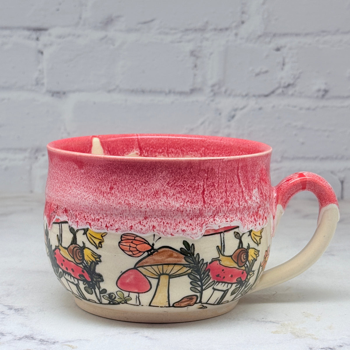 Red with Mushrooms Cafe Mug 4