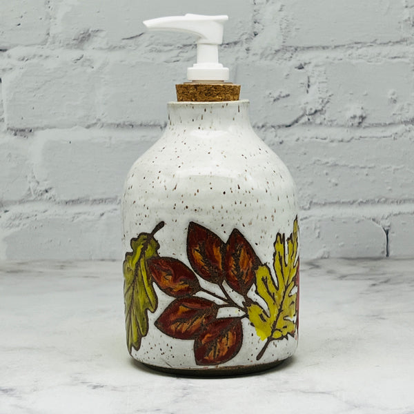 White with Fall Leaves Soap Dispenser