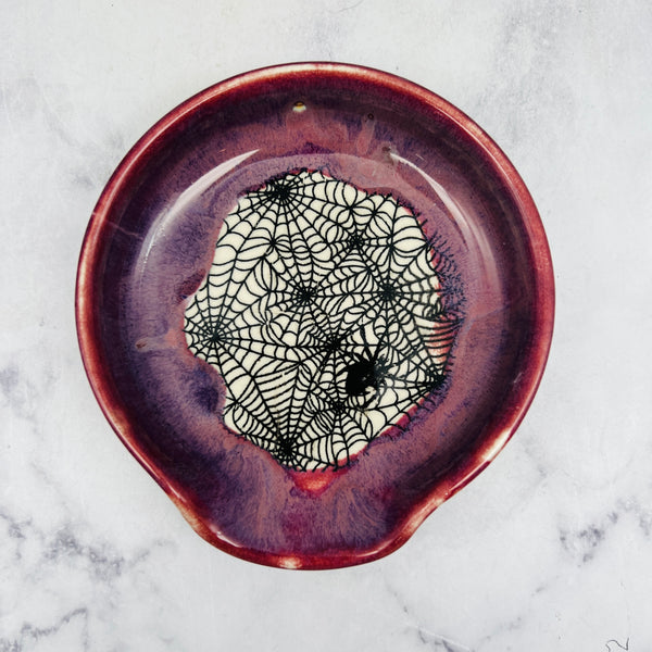 Wine Red with Spiderwebs Spoon Rest 1