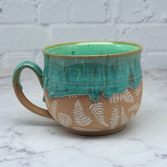Green with White Ferns Cafe Mug 1