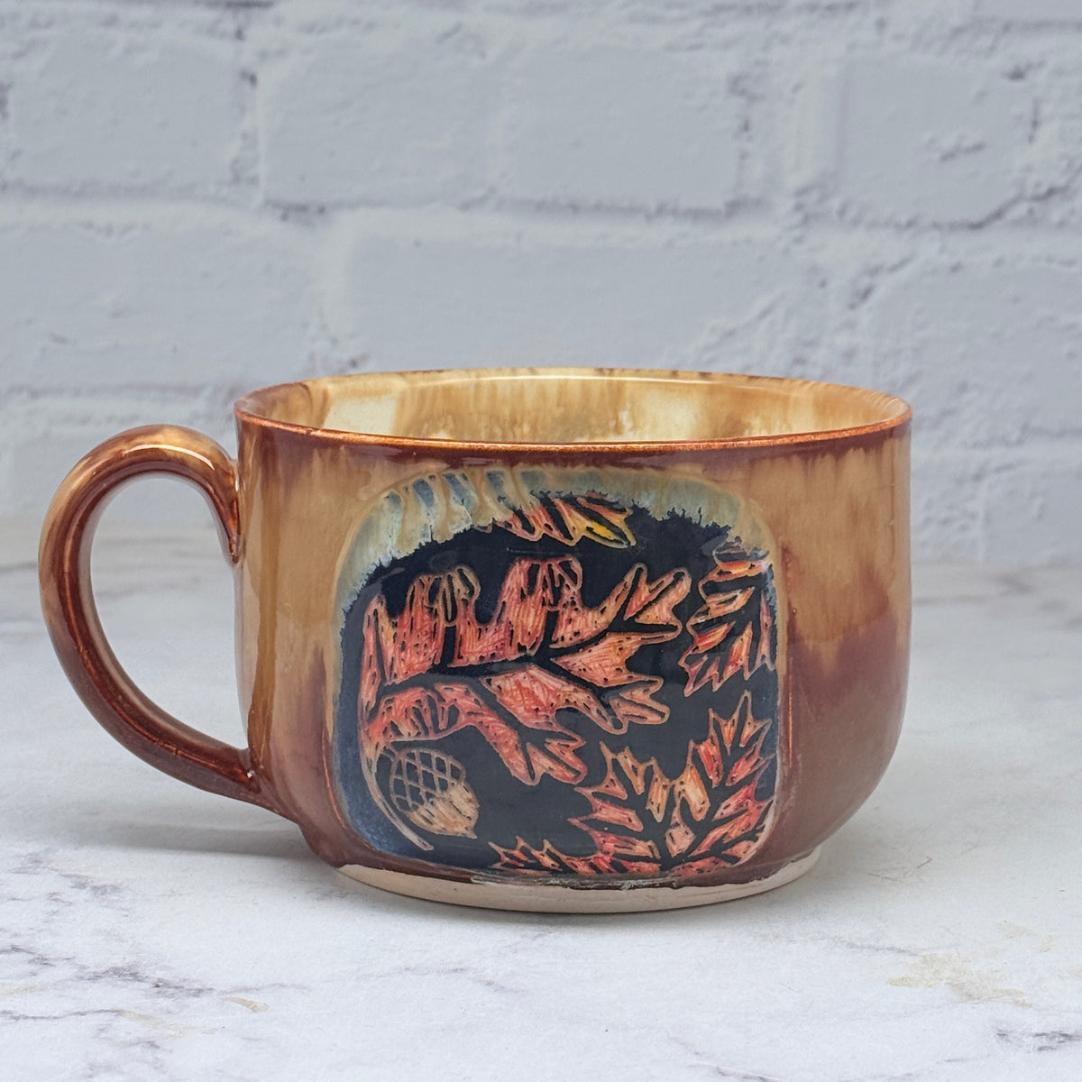 Sgraffito Fall Leaves Cafe Mug 1