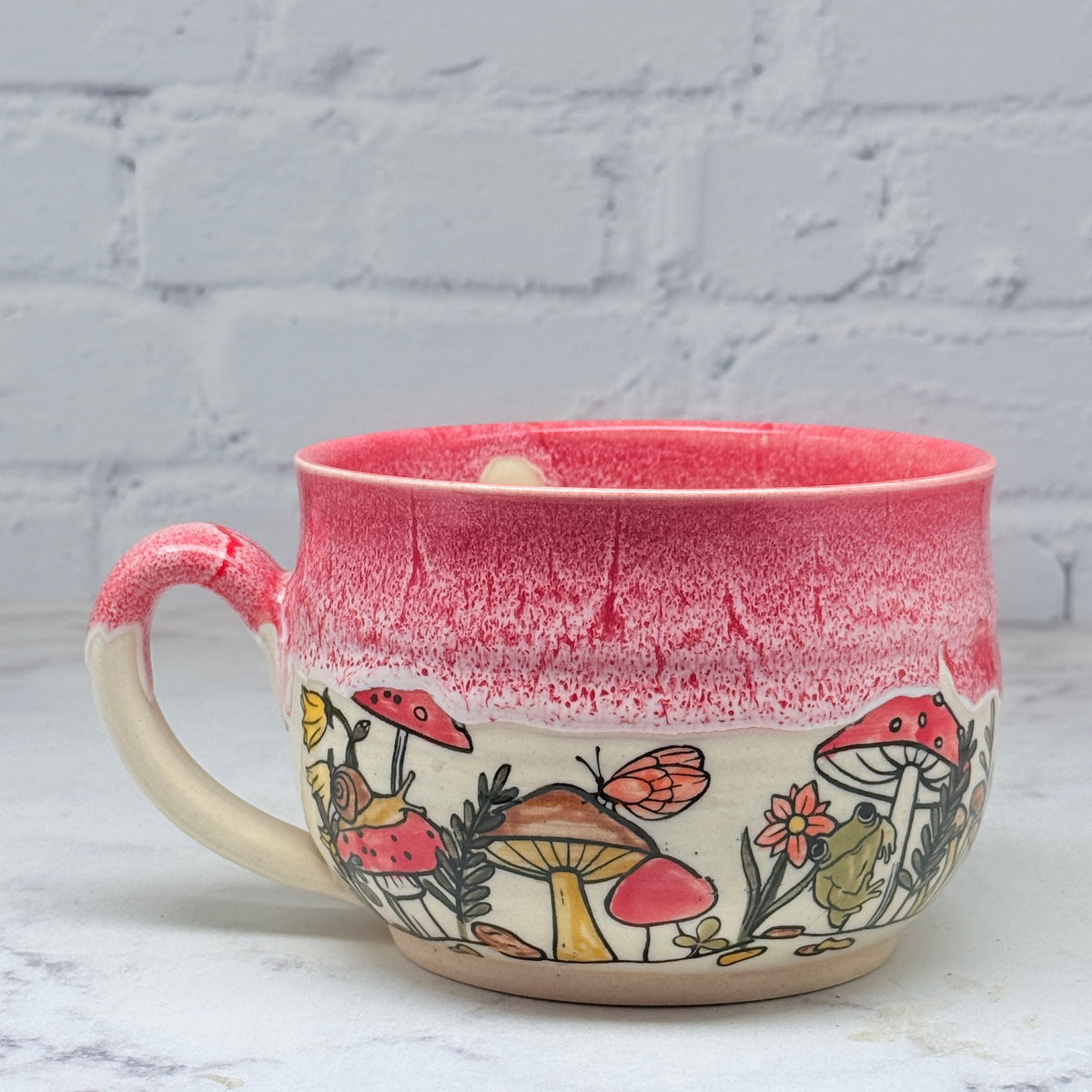 Red with Mushrooms Cafe Mug 4