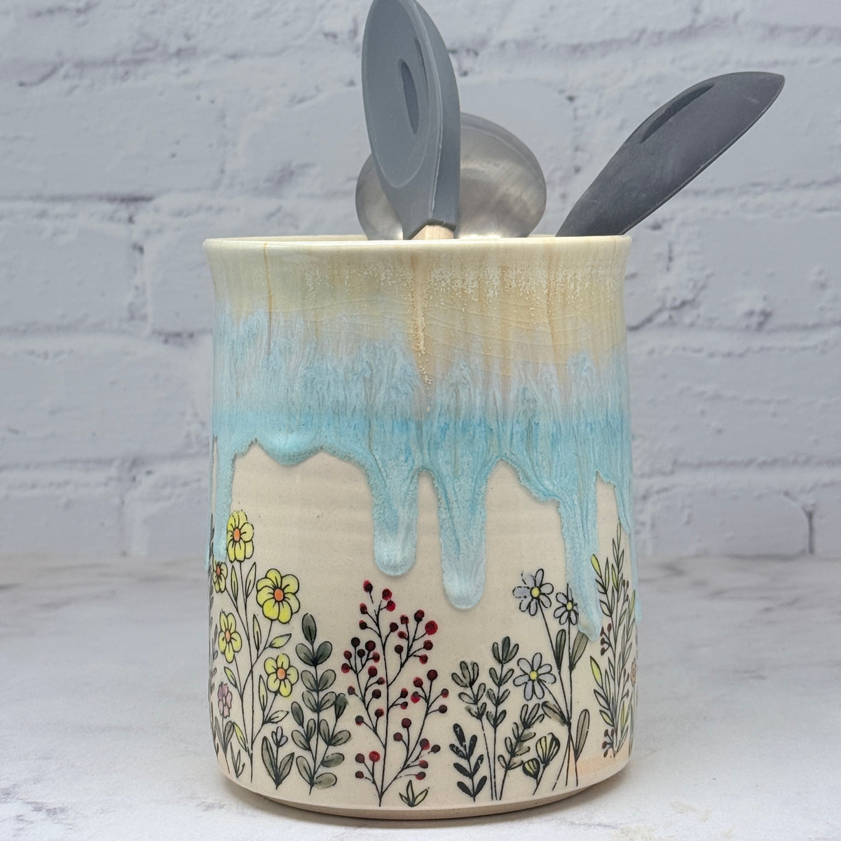 Light Blue with Wildflowers Container