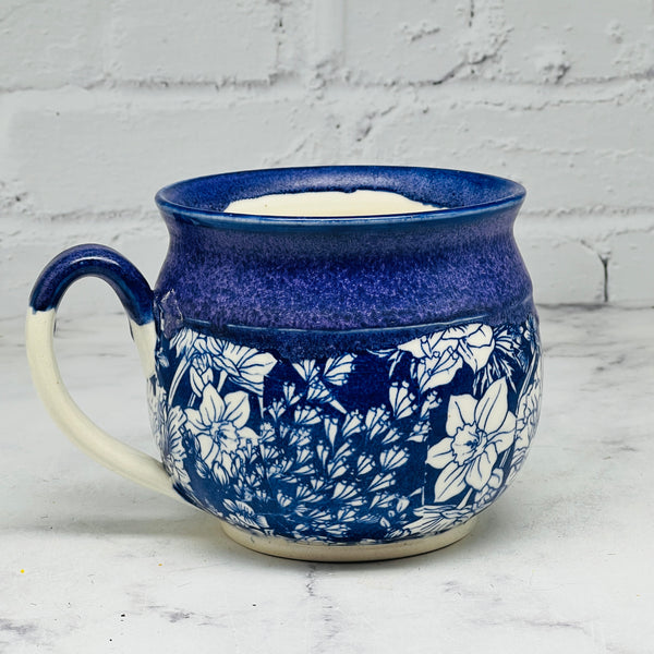 Blue/Purple with Floral Design Cafe Mug 2