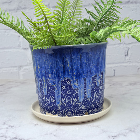 Blue with Lace Planter