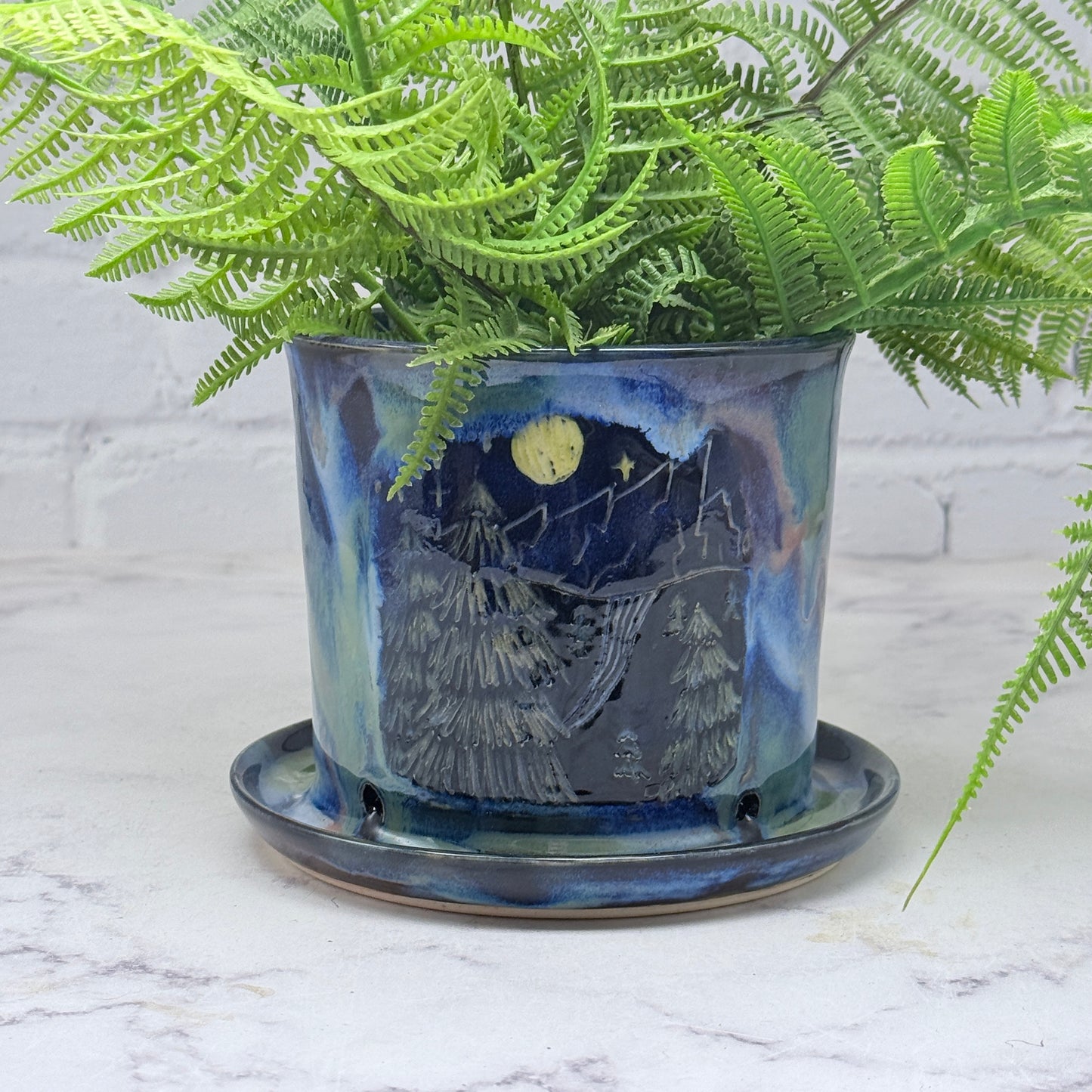 Sgraffito Mountain Scene Planter