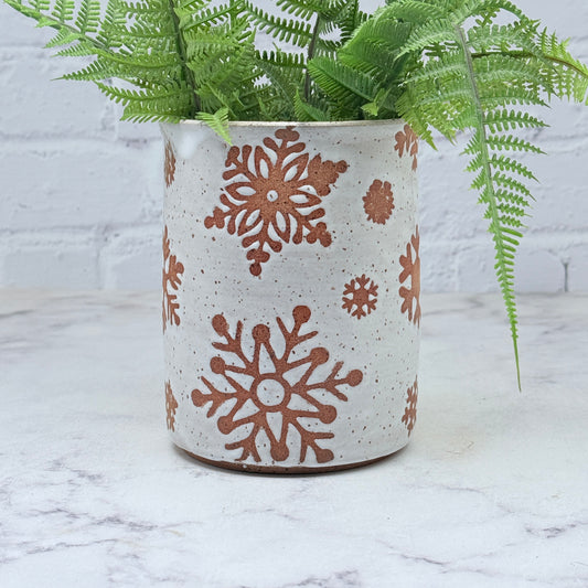 Speckled White with Snowflakes Vase 1