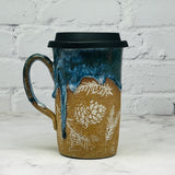 Teal with White Pinecones Travel Mug