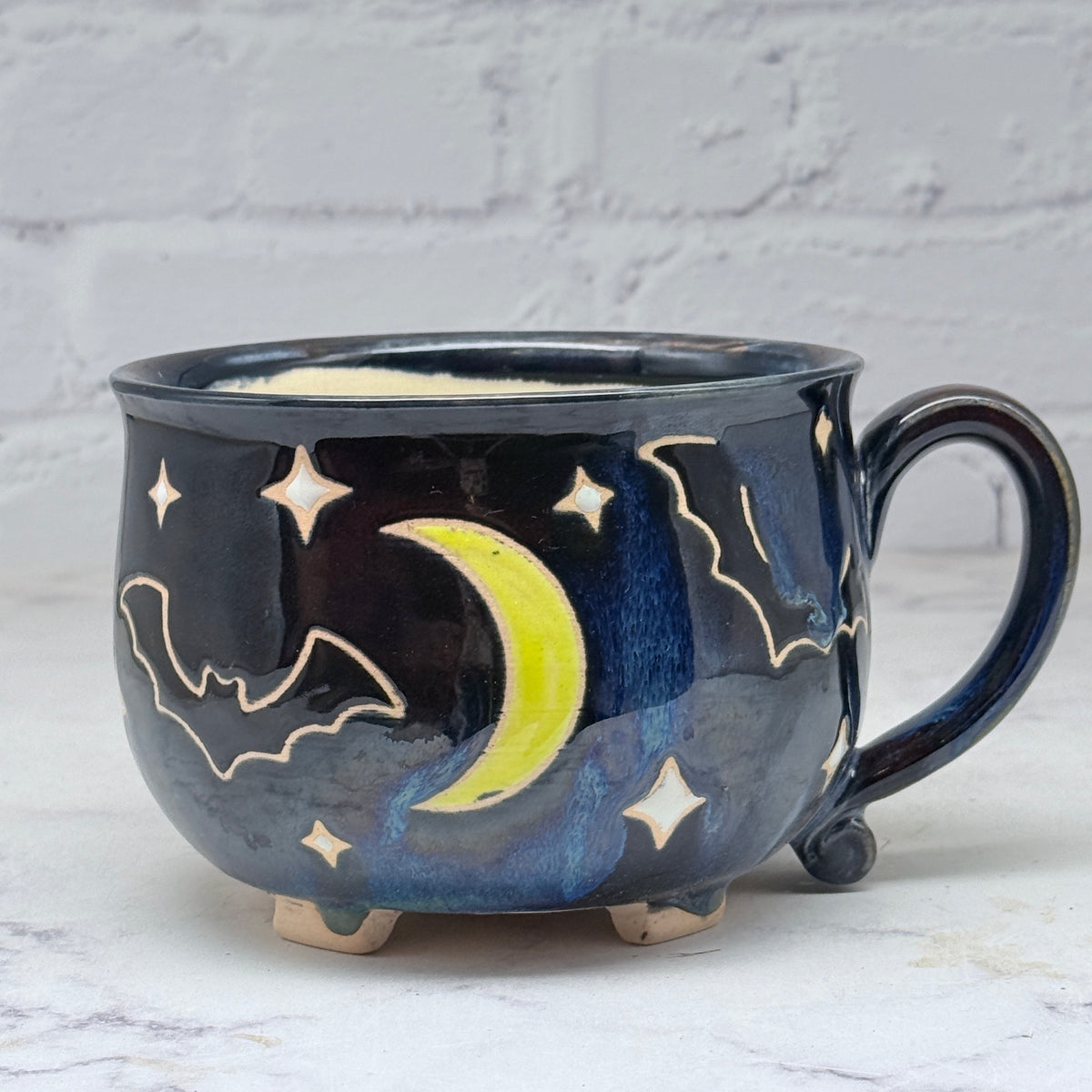 Black with Bats Cauldron Cafe Mug 1