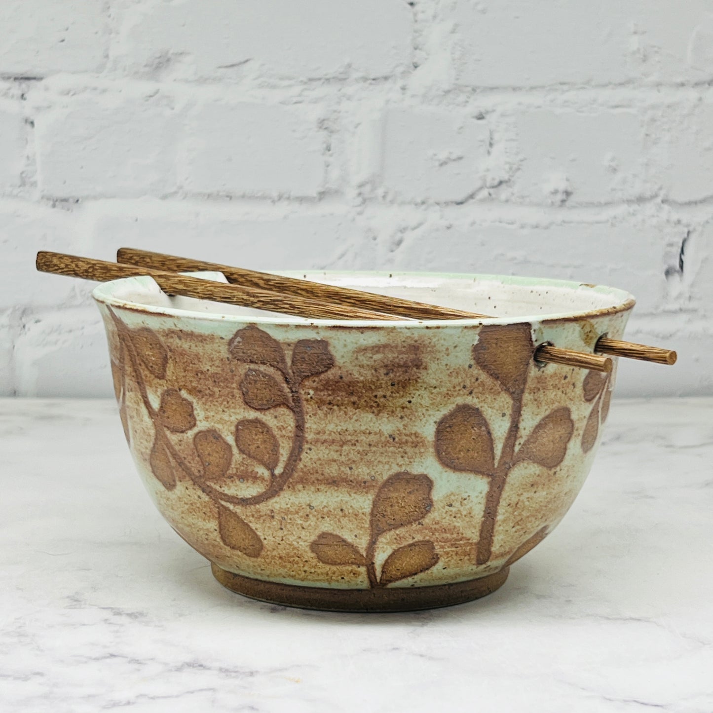 Green with Leaves Design Chopstick Bowl