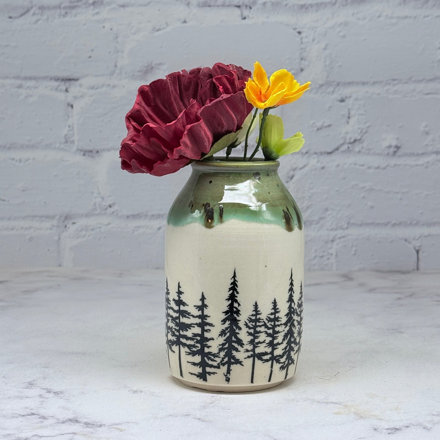 Green with Pines Bud Vase