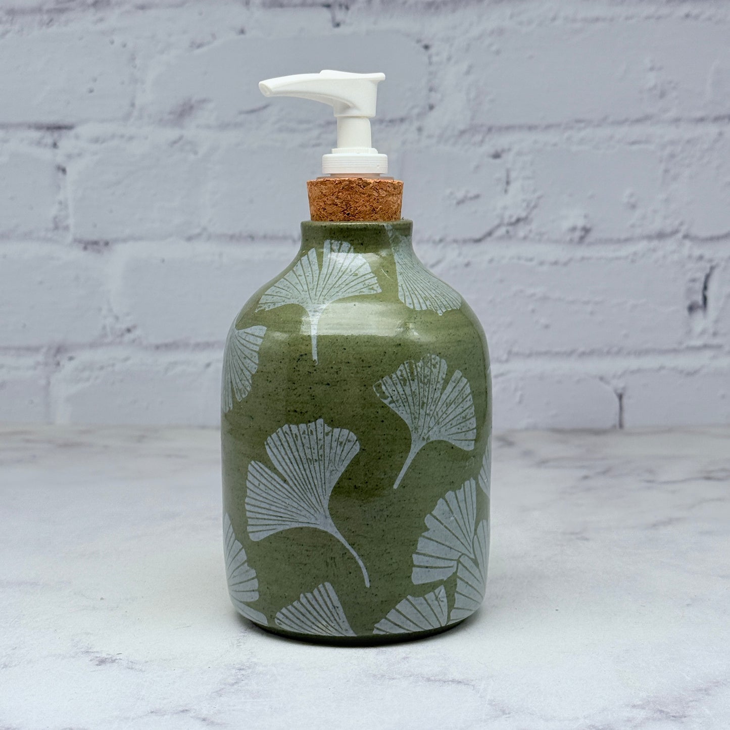 Green with White Gingko Soap Dispenser 1