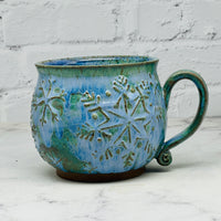 Blue Raised Snowflakes Cafe Mug 2