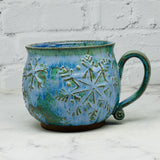 Blue Raised Snowflakes Cafe Mug 2