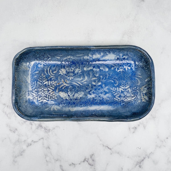 Blue with Snowflake Texture Small Rectangle Tray