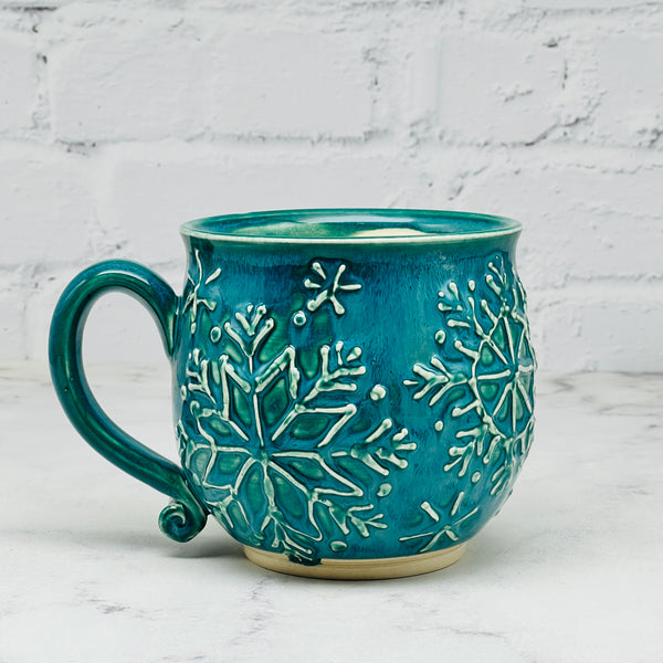 Teal with Raised Snowflakes Mug 1