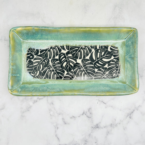 Green with Monstera Rectangle Tray