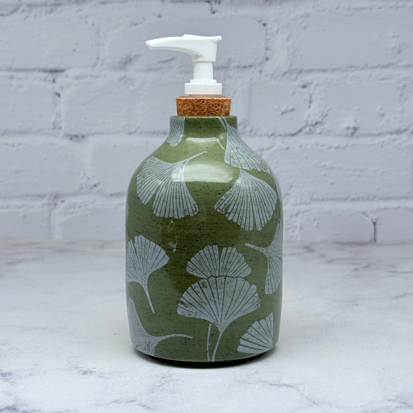 Green with White Gingko Soap Dispenser 2