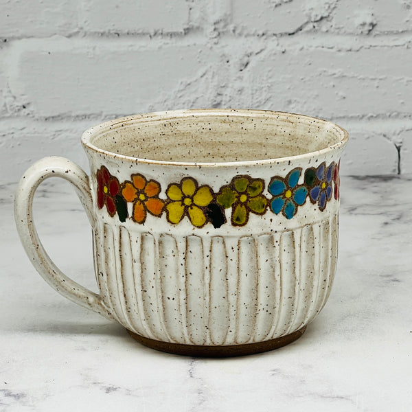 Carved Rainbow Flowers Soup Mug