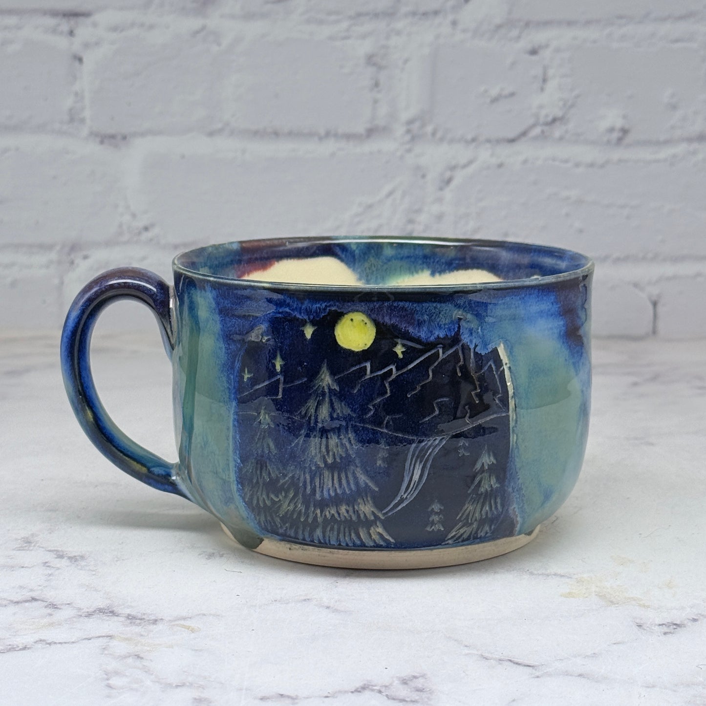 Sgraffito Mountain Scene Cafe Mug