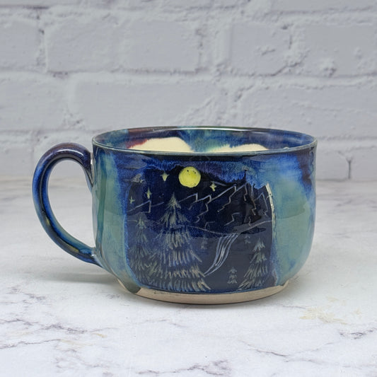 Sgraffito Mountain Scene Cafe Mug
