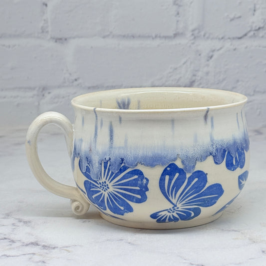 Speckled Cream with Blue Flowers Cafe Mug