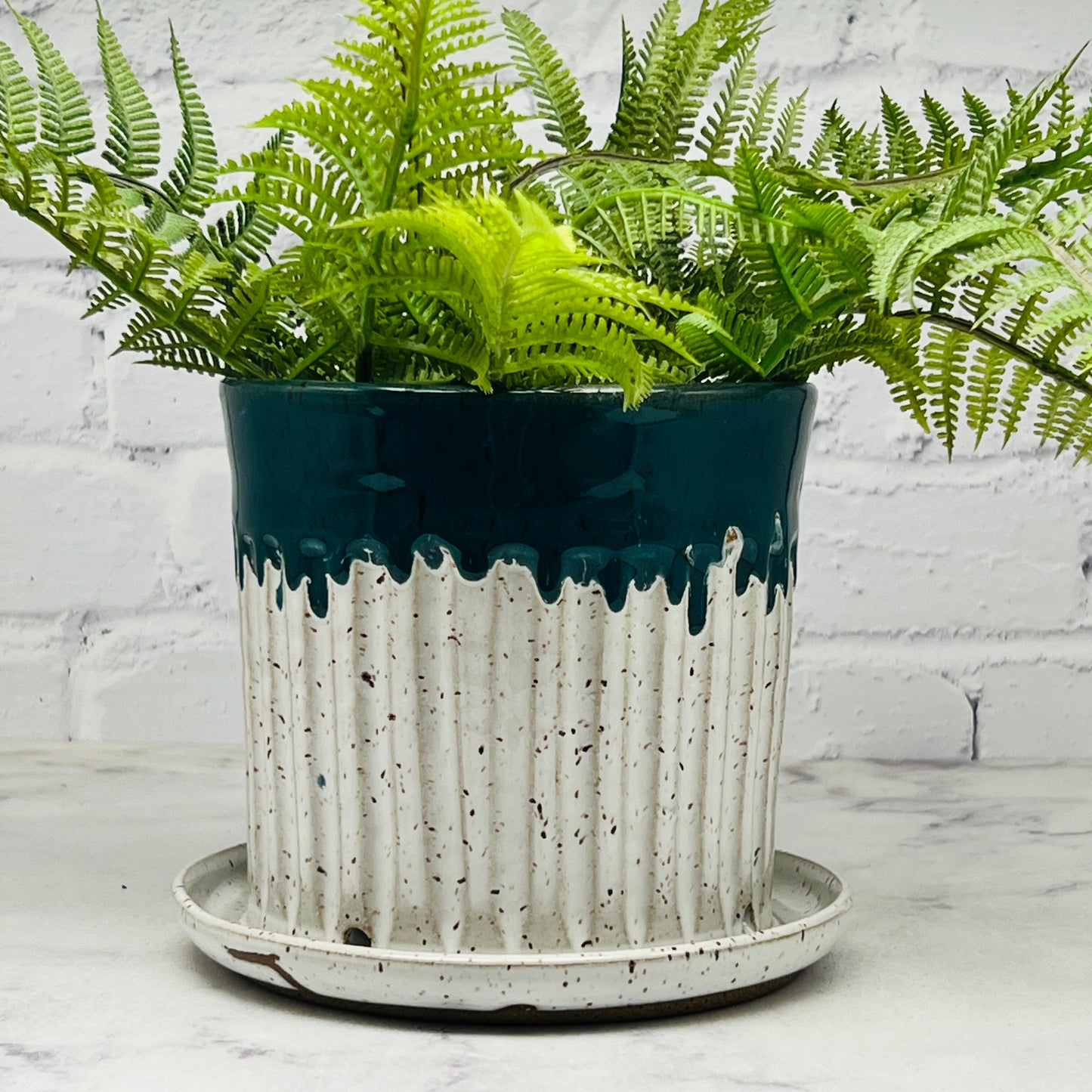 Carved Teal & White Planter 2