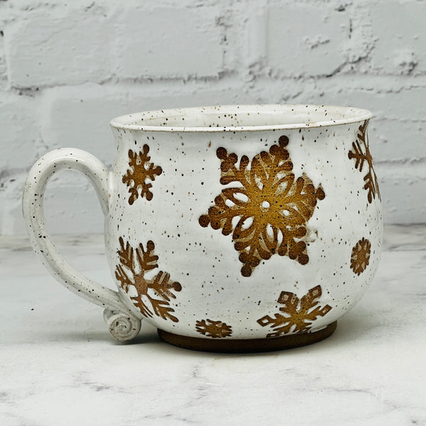 Speckled White Snowflakes Cafe Mug 4