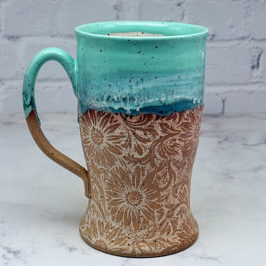 Turquoise with Floral Design Tall Mug