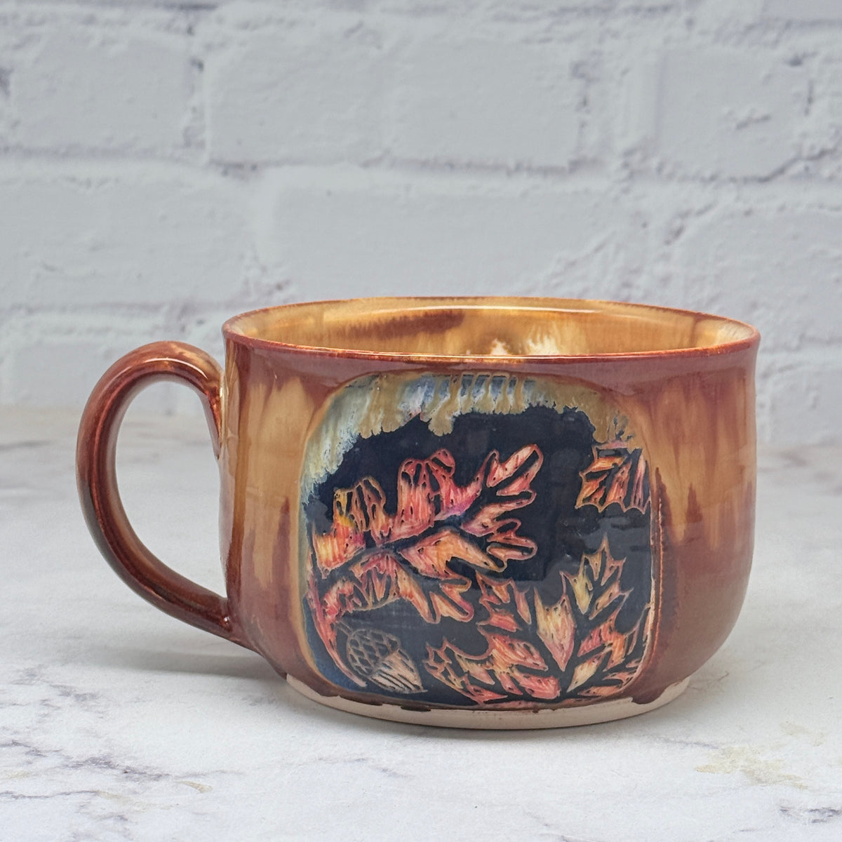 Sgraffito Fall Leaves Cafe Mug 2