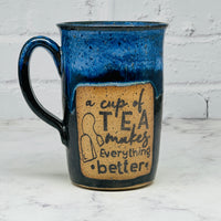 Blue ‘A Cup of Tea’ Tall Mug