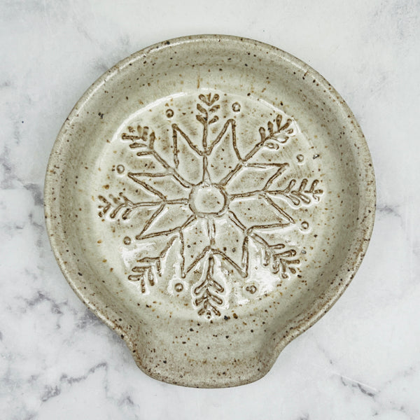 Speckled White with Raised Snowflakes Spoon Rest 2
